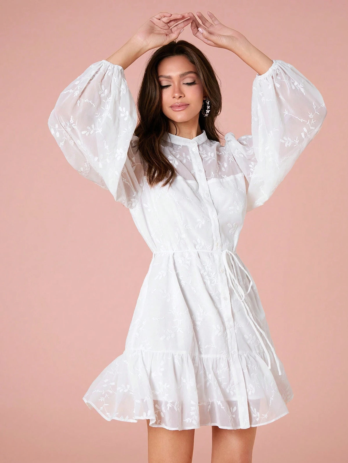 Enchnt Woven Long Sleeve Bodycon Dress Without Elasticity For Women