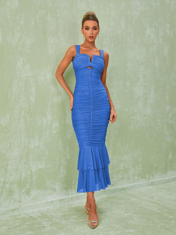 Eri Ruched Mesh Maxi Dress