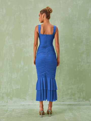 Eri Ruched Mesh Maxi Dress