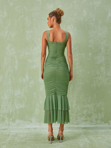 Eri Ruched Mesh Maxi Dress