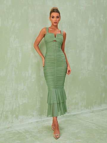 Eri Ruched Mesh Maxi Dress