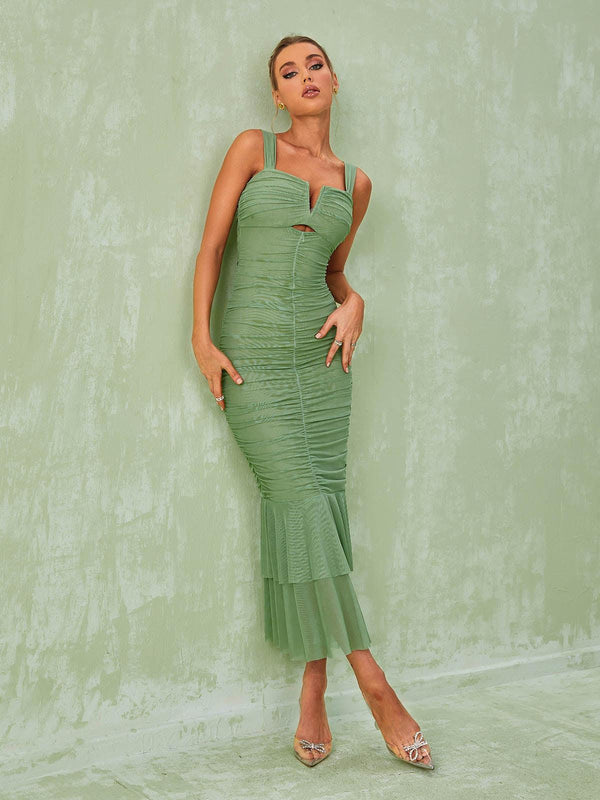 Eri Ruched Mesh Maxi Dress