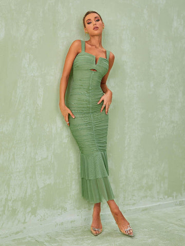 Eri Ruched Mesh Maxi Dress
