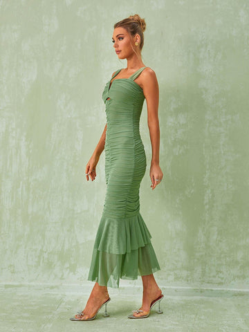 Eri Ruched Mesh Maxi Dress