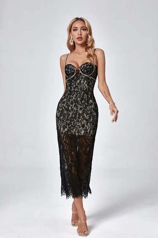 Esther Black Lace Diamante Maxi Dress