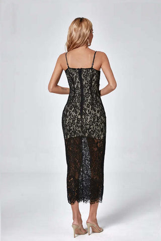Esther Black Lace Diamante Maxi Dress