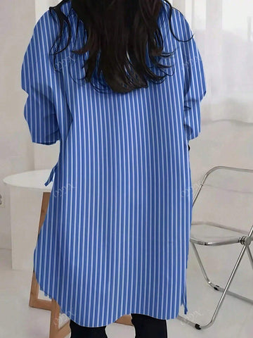 Fashion New Autumn Loose Shirt Women Casual Tie-Up Mid-Length Printed Blouse