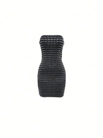 European And American Fashion Rhinestone Backless Solid Color Bandeau Mini Dress,Wedding Event Dress