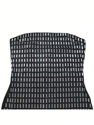 European And American Fashion Rhinestone Backless Solid Color Bandeau Mini Dress,Wedding Event Dress