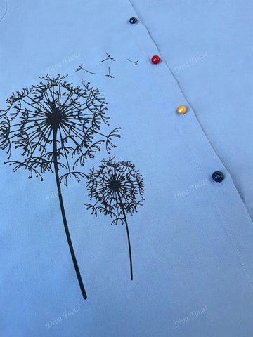Fashionable Dandelion Print Long Sleeve Shirt