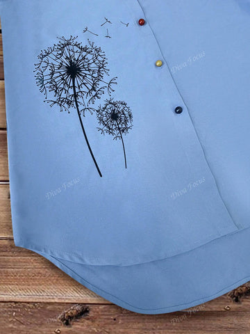 Fashionable Dandelion Print Long Sleeve Shirt