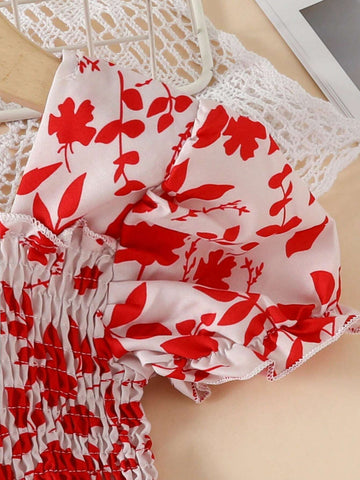 European And American Girls' Casual Leaf Print Short Sleeve Dress For Summer Outings And Holidays
