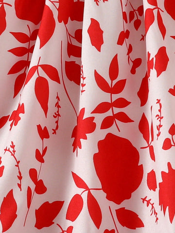 European And American Girls' Casual Leaf Print Short Sleeve Dress For Summer Outings And Holidays