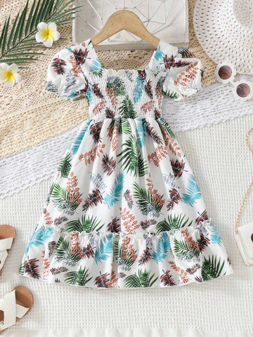 European And American Girls Casual Printed Dress, Short Sleeve Princess Dress For Outgoing And Holiday Thin Section