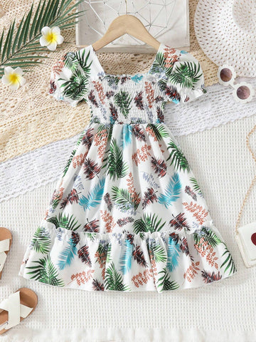 European And American Girls Casual Printed Dress, Short Sleeve Princess Dress For Outgoing And Holiday Thin Section
