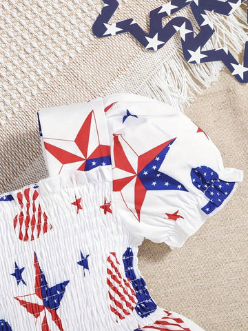 European And American Girls Summer Casual Independence Day Dress Short-Sleeved Flag Princess Dress For Girls