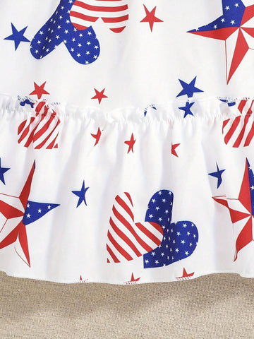 European And American Girls Summer Casual Independence Day Dress Short-Sleeved Flag Princess Dress For Girls