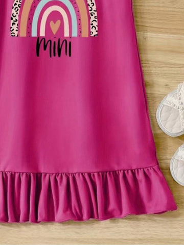 European And American Girls' Summer New Casual Cute Versatile Printed Love Pattern Lotus Leaf Sleeve Dress
