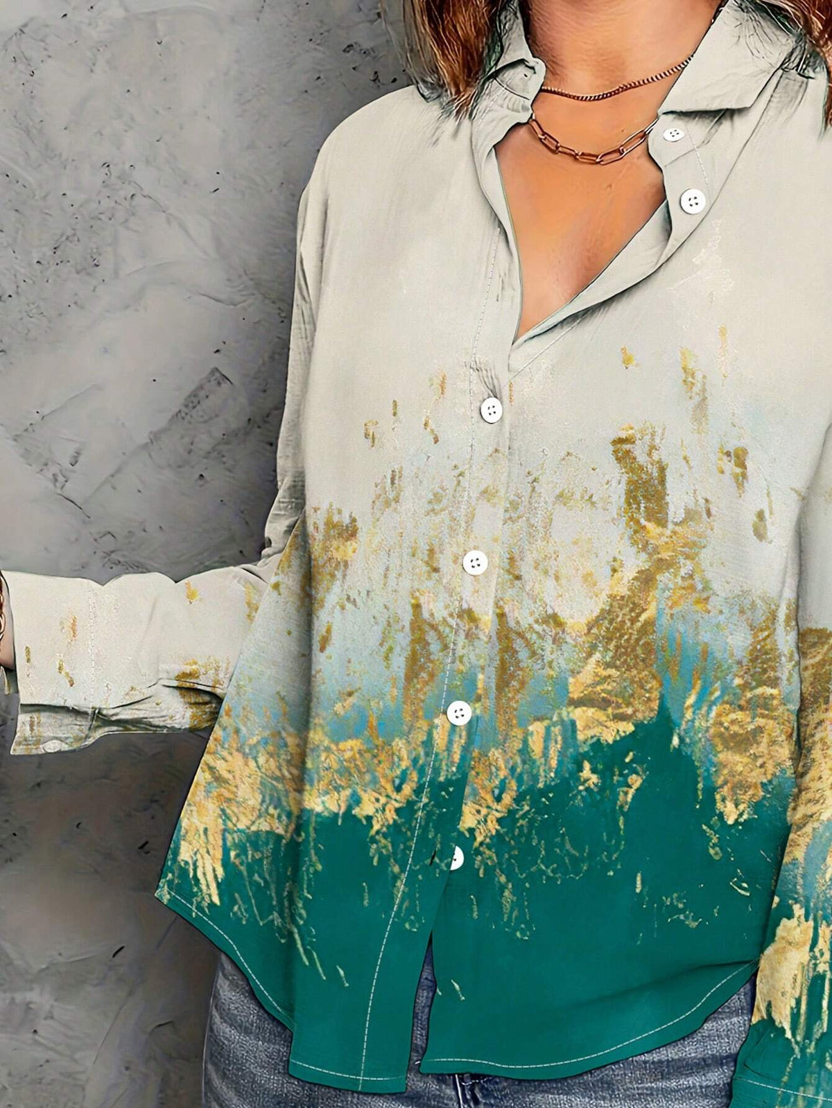 European And American Style Casual Fit Long Sleeve Rock Printed Casual Shirt