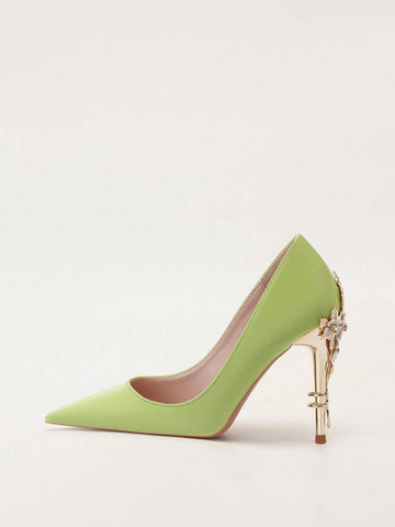 European And American Style Luxurious Sexy Women's Shoes, Fashion Metal Floral Stilettos High Heels