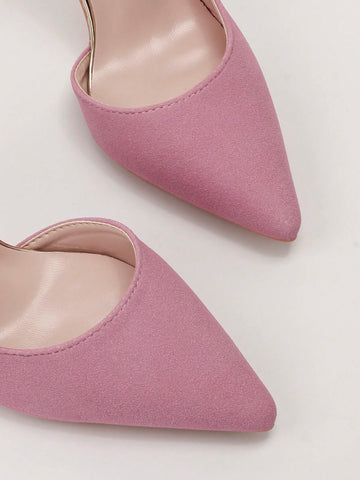 European Fashion Luxury Sexy Women's Shoes, Metal Flower Decor Stiletto High Heel Pointed Toe Hollow Side Ladies