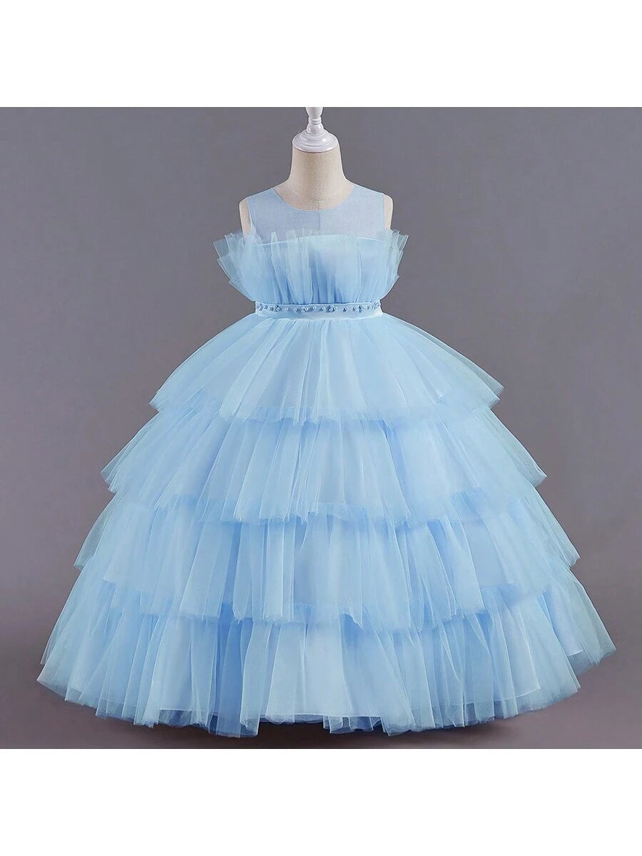 European Palace Style Fashionable Tulle Sleeveless Cute Fluffy Cake Party Dress For Girls
