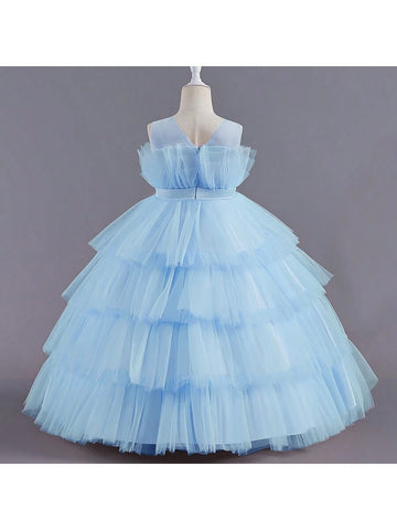 European Palace Style Fashionable Tulle Sleeveless Cute Fluffy Cake Party Dress For Girls