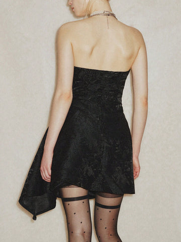 European & American Style Elegant Spaghetti Strap Jacquard Cinched Waist Bow Mini Dress