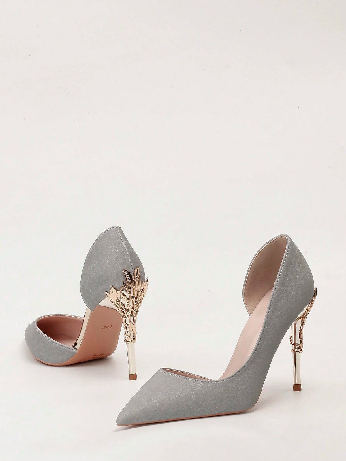 European & American Style Luxurious Sexy Women Shoes, Metallic Flower Decor Pointed Toe Stiletto