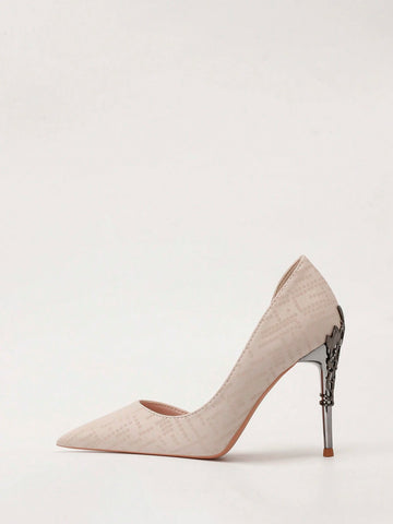 European & American Style Luxury Sexy Women's Shoes, Fashion Metallic Flower Decor Stilettos, Side Hollow-Out