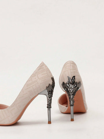 European & American Style Luxury Sexy Women's Shoes, Fashion Metallic Flower Decor Stilettos, Side Hollow-Out