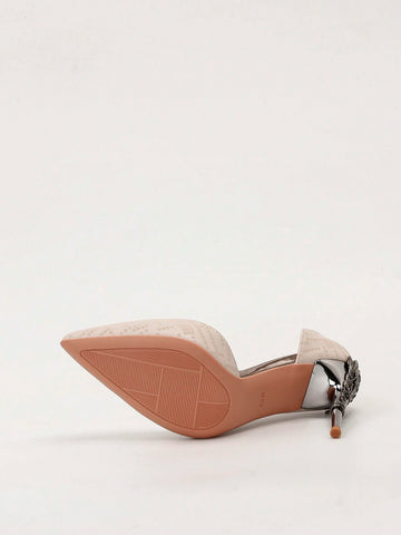 European & American Style Luxury Sexy Women's Shoes, Fashion Metallic Flower Decor Stilettos, Side Hollow-Out