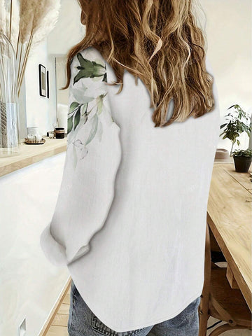 Floral Print Long Sleeve Blouse, Comfortable And Casual For Spring And Autumn