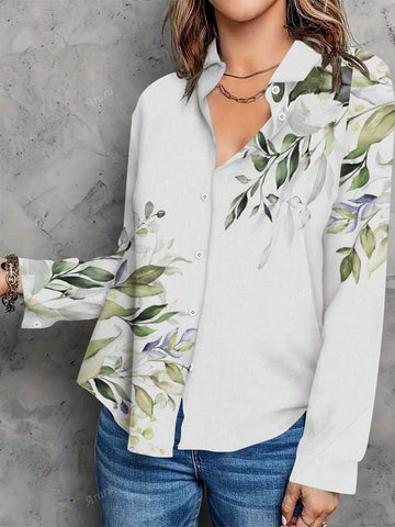 Floral Print Long Sleeve Blouse, Comfortable And Casual For Spring And Autumn