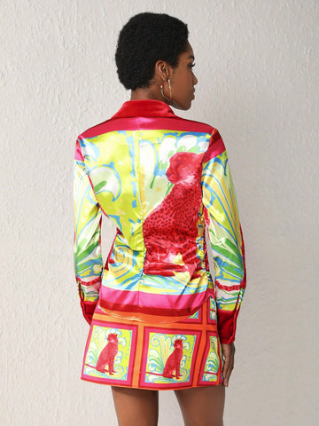 Eva Novielli Women'S Floral Print Long Sleeve Shirt And Skirt Set