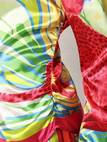 Eva Novielli Women'S Floral Print Long Sleeve Shirt And Skirt Set