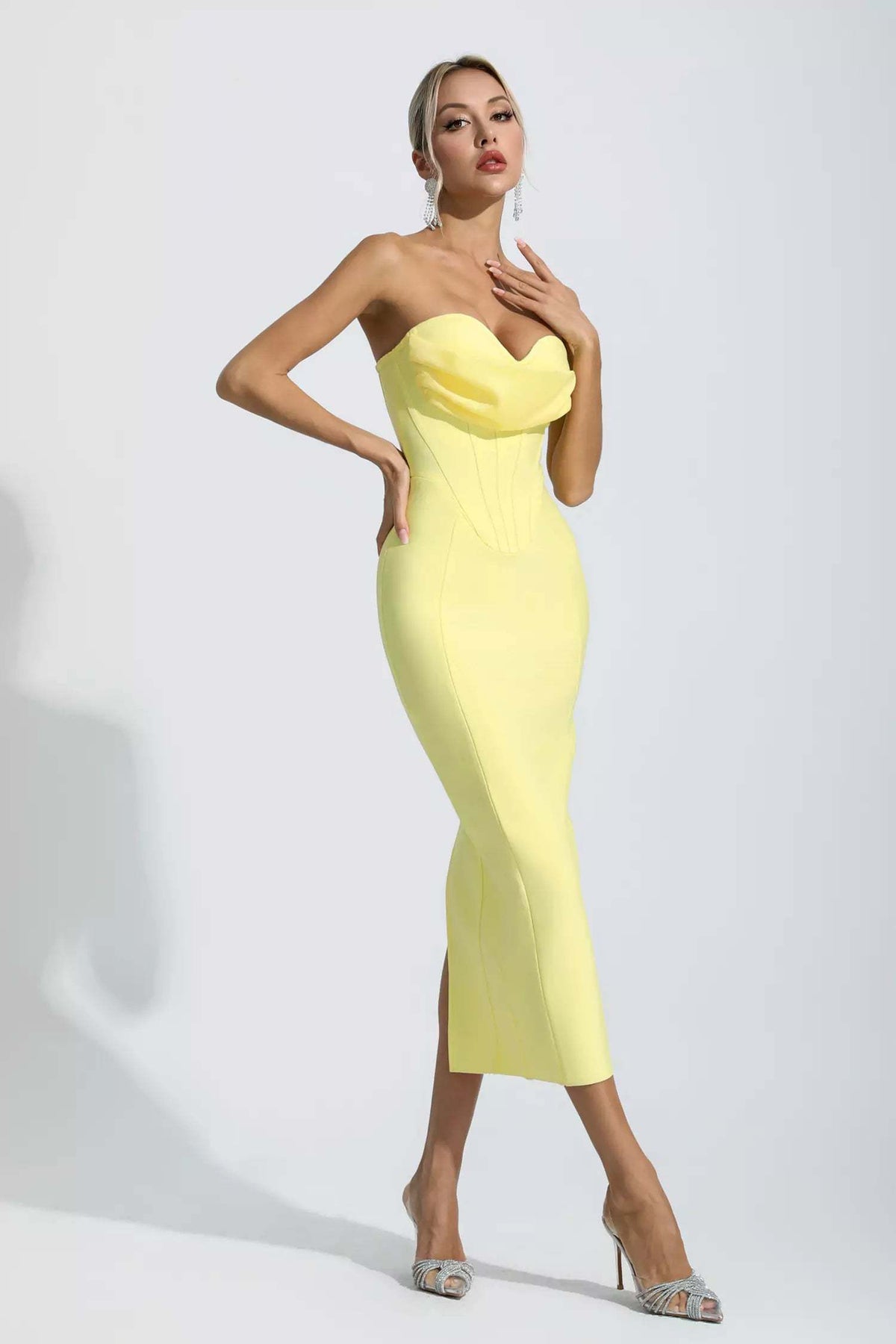 Everlee Pale Yellow Bandage Midi Dress