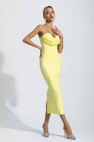 Everlee Pale Yellow Bandage Midi Dress