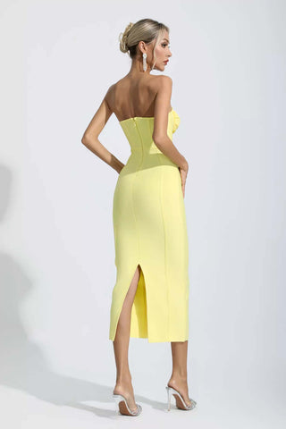 Everlee Pale Yellow Bandage Midi Dress