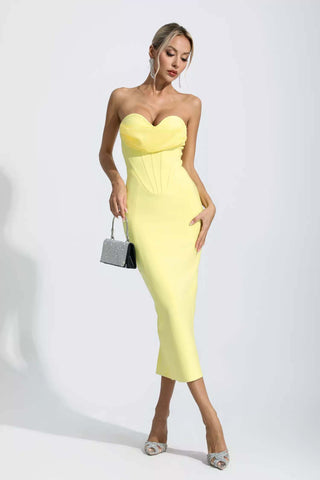 Everlee Pale Yellow Bandage Midi Dress