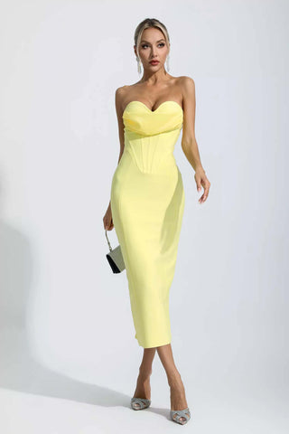 Everlee Pale Yellow Bandage Midi Dress