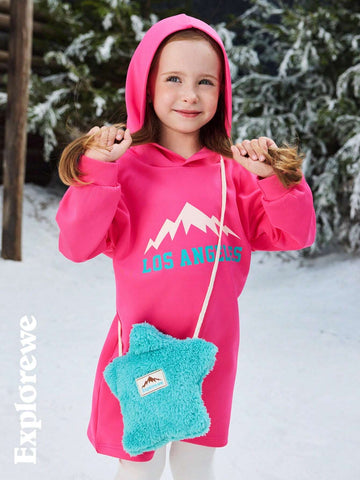 2pcs/Set Girls Hooded Sweatshirt & Dress, Casual Loose Pullover Outfit For Spring Autumn, Suitable For Play, Gathering And School