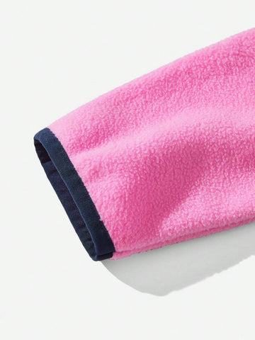 Explorewe Girls Outdoor Casual Fashion Patchwork High Collar Half Zip Long Sleeve Dress