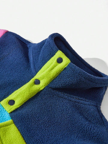 Explorewe Girls Outdoor Casual Fashion Patchwork High Collar Half Zip Long Sleeve Dress