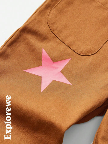 Young Girl Casual Star Graphic Sleeveless Jumpsuit, Fashionable Playsuit Suitable For Home, Play, Festivals And Daily Wear
