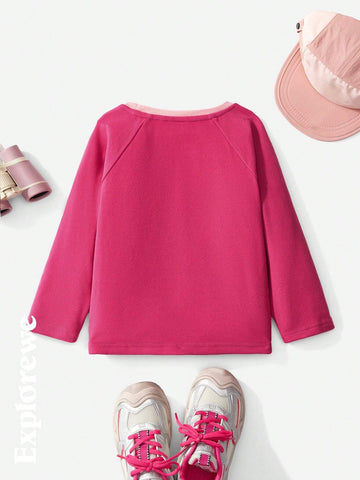 Explorewe Young Girl Colorblock Letter Print Round Neck Raglan Sleeve Casual T-Shirt, Autumn