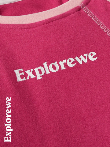 Explorewe Young Girl Colorblock Letter Print Round Neck Raglan Sleeve Casual T-Shirt, Autumn