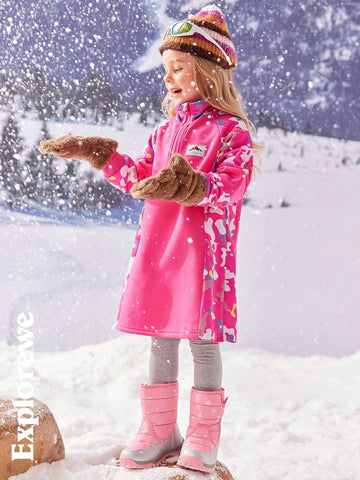 Explorewe Young Girl Patchwork Floral Print Casual Outdoor Dress, Autumn/Winter