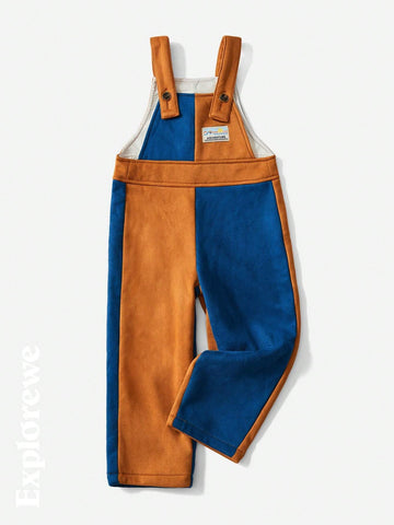 Explorewe Young Girl Trendy Casual Patchwork Color Jumpsuit, Suitable For Autumn