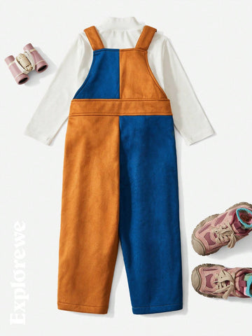 Explorewe Young Girl Trendy Casual Patchwork Color Jumpsuit, Suitable For Autumn